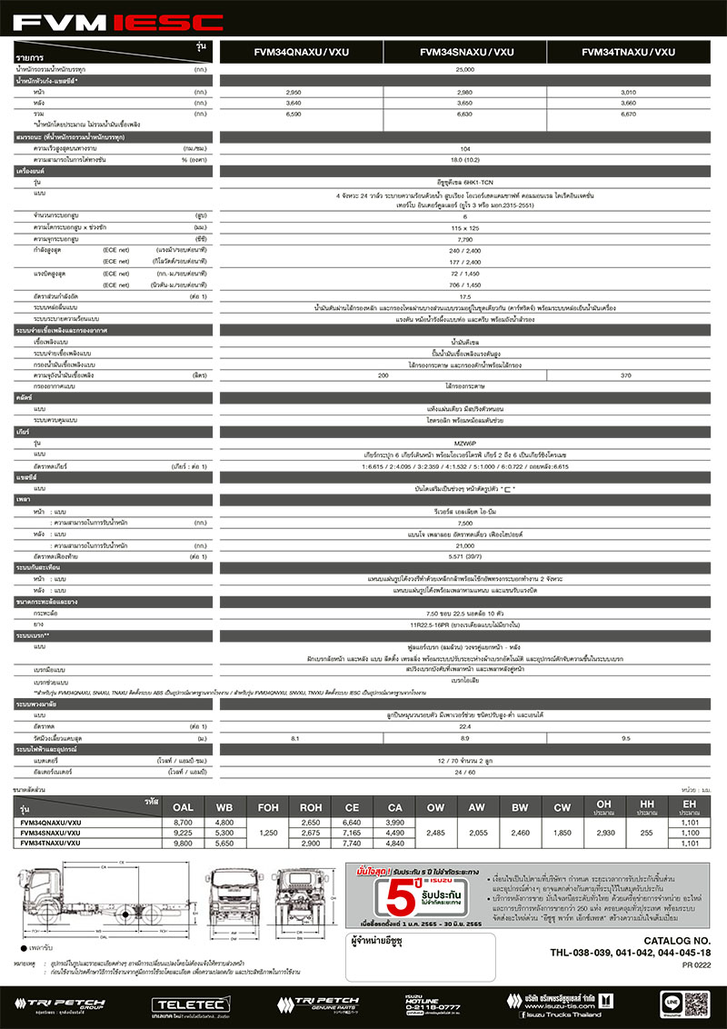 แคตตาล็อกรถบรรทุก 10 ล้อ พร้อมระบบควบคุมการทรงตัวอัจฉริยะ FVM IESC 240 แรงม้า
